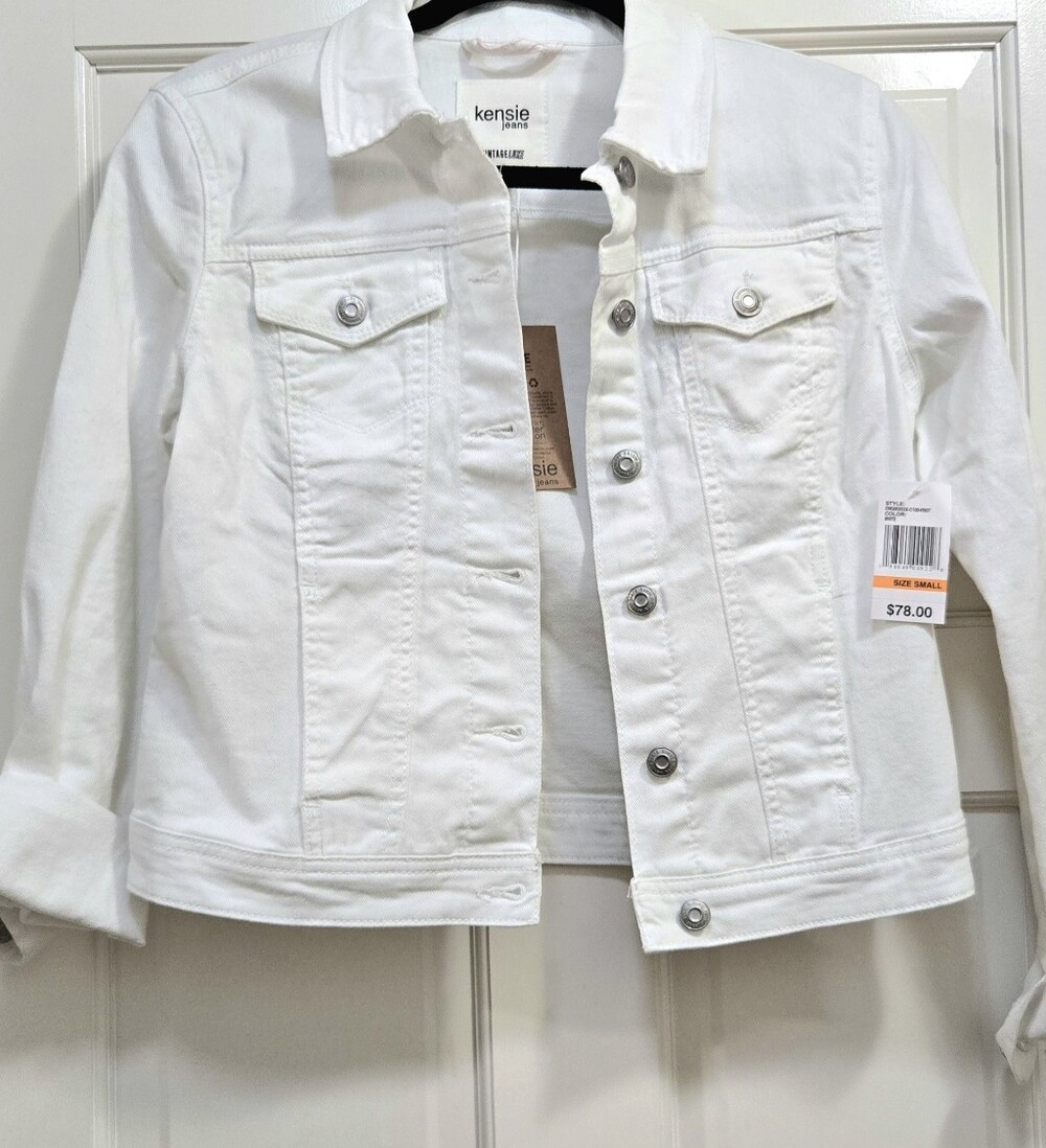 Kensie New Denim Jean White Jacket Small